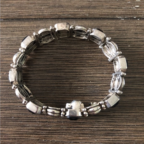 Vintage black & metal stretch bracelet - Picture 2 of 2